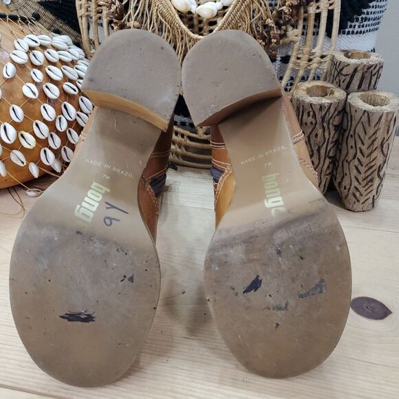 Vintage Y2K 90's Bongo Platform Chunky Heel Women's 7M Leather Tan Boots Brazil - Picture 10 of 16